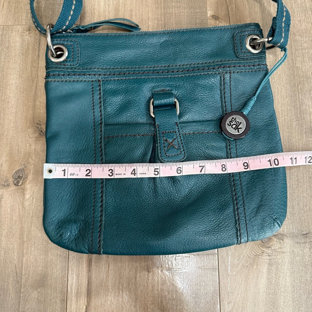 The SAK Vintage Crossbody Purse Bag Leather Turquoise Blue Fabric Strap - Picture 16 of 16